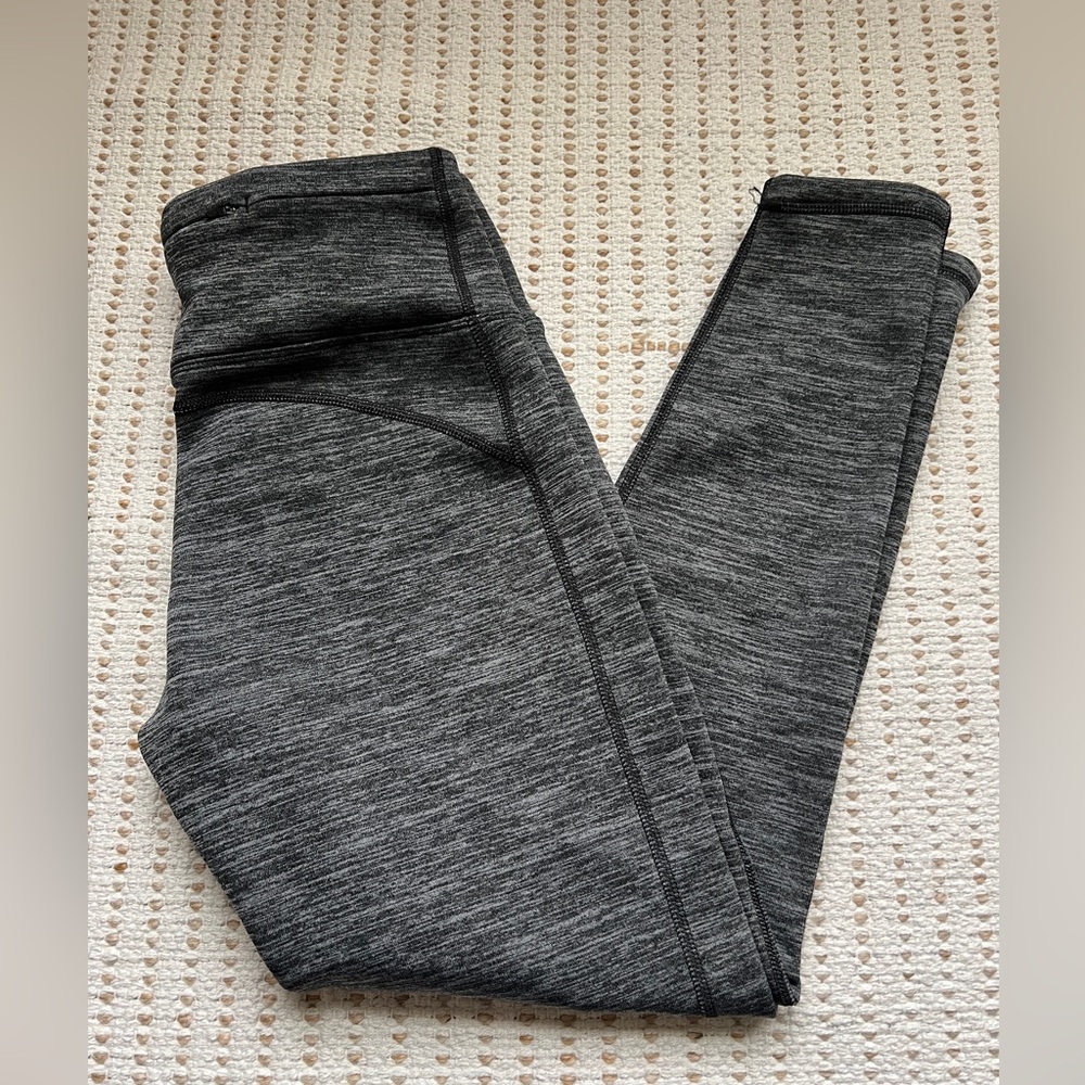 Athleta Heathered Gray/Black Fleece-Lined Leggings Size S (Altitude Tight)